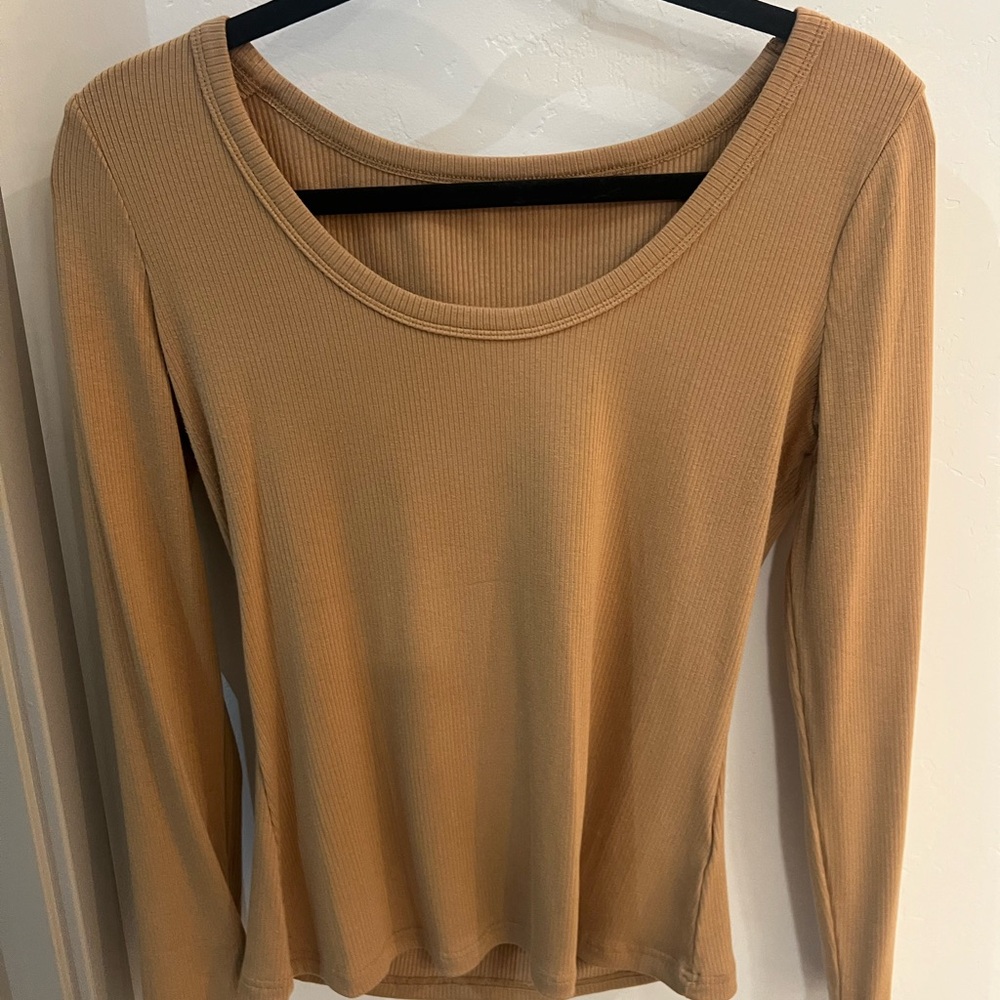 Tan Ribbed Long Sleeve Top